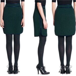 TORY BURCH Ames Careerwear Geometric Green Printed Silk Trim Retro Pencil Skirt